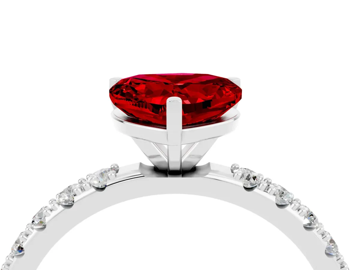 Heart Cut Ruby Solitaire Pavé Band with Four-Prong Setting Platinum