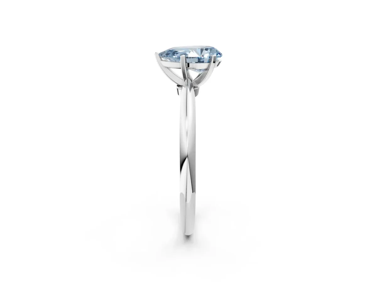 Fancy Blue Pear Cut Diamond Solitaire Ring with Six-Prong Setting and Classic Band Silver