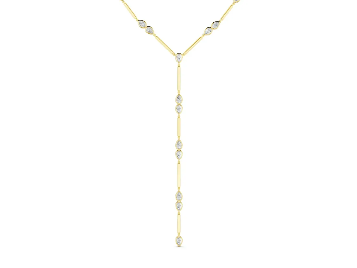 Pear Diamond Lariat Necklace with Station Accents Yellow gold