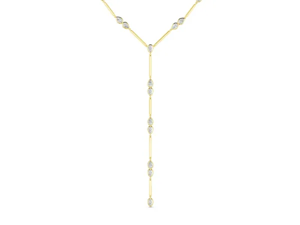 Pear Diamond Lariat Necklace with Station Accents Yellow gold
