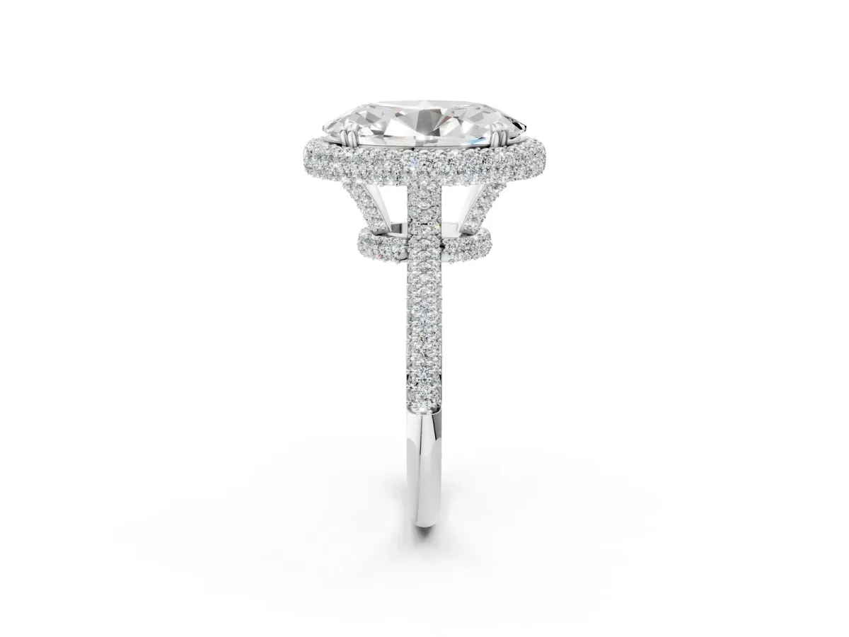 Oval Diamond Halo Ring with Round Diamond Accents Platinum