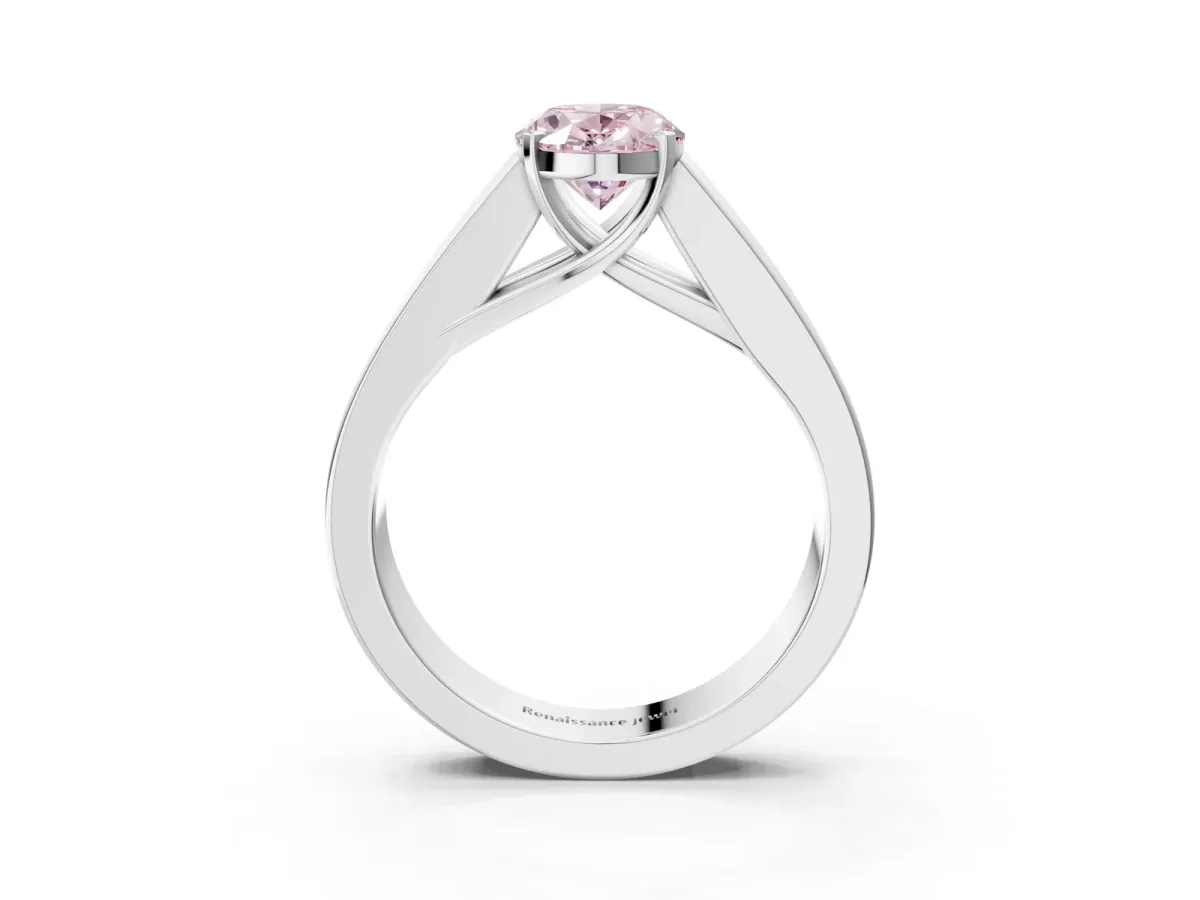 Fancy Pink Oval Cut Cut Channel Set Solitaire Ring with Four-Prong Setting Silver