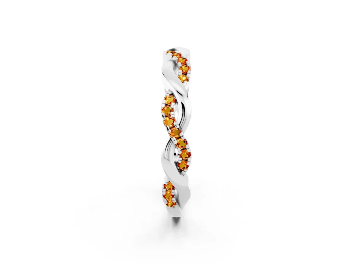 Round Citrine Twist Eternity Band with Pavé Setting Silver