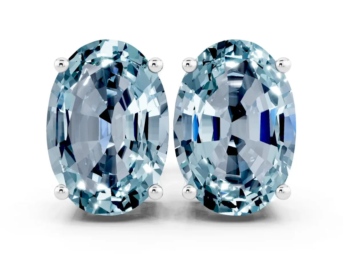 Oval Cut Aquamarine Stud Earrings White gold