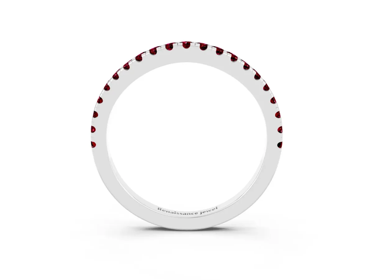 Round Garnet Pavé Half Eternity Band with Shared Prong Setting Platinum