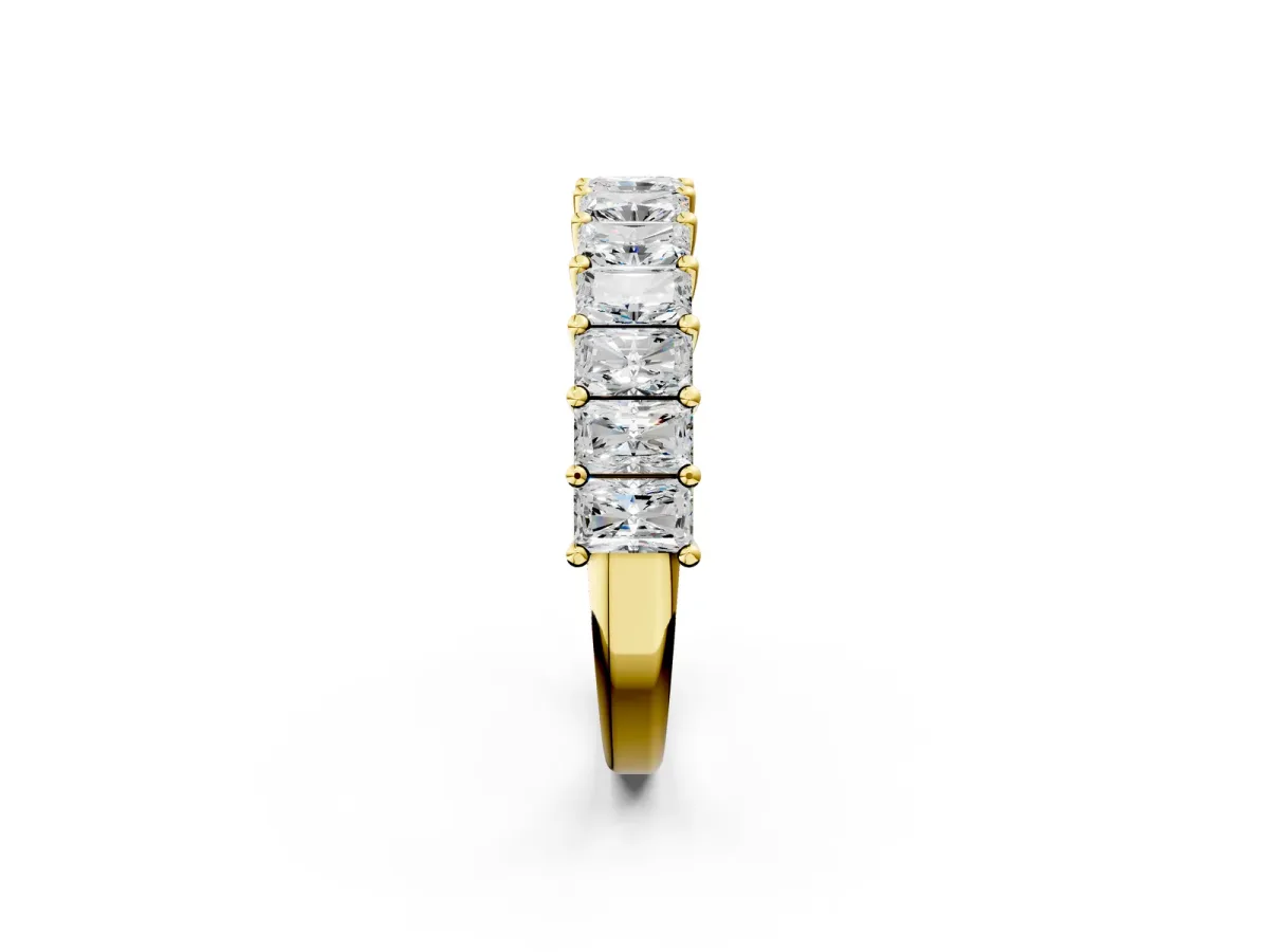 radiant Cut half eternity band with shared prong setting Yellow gold