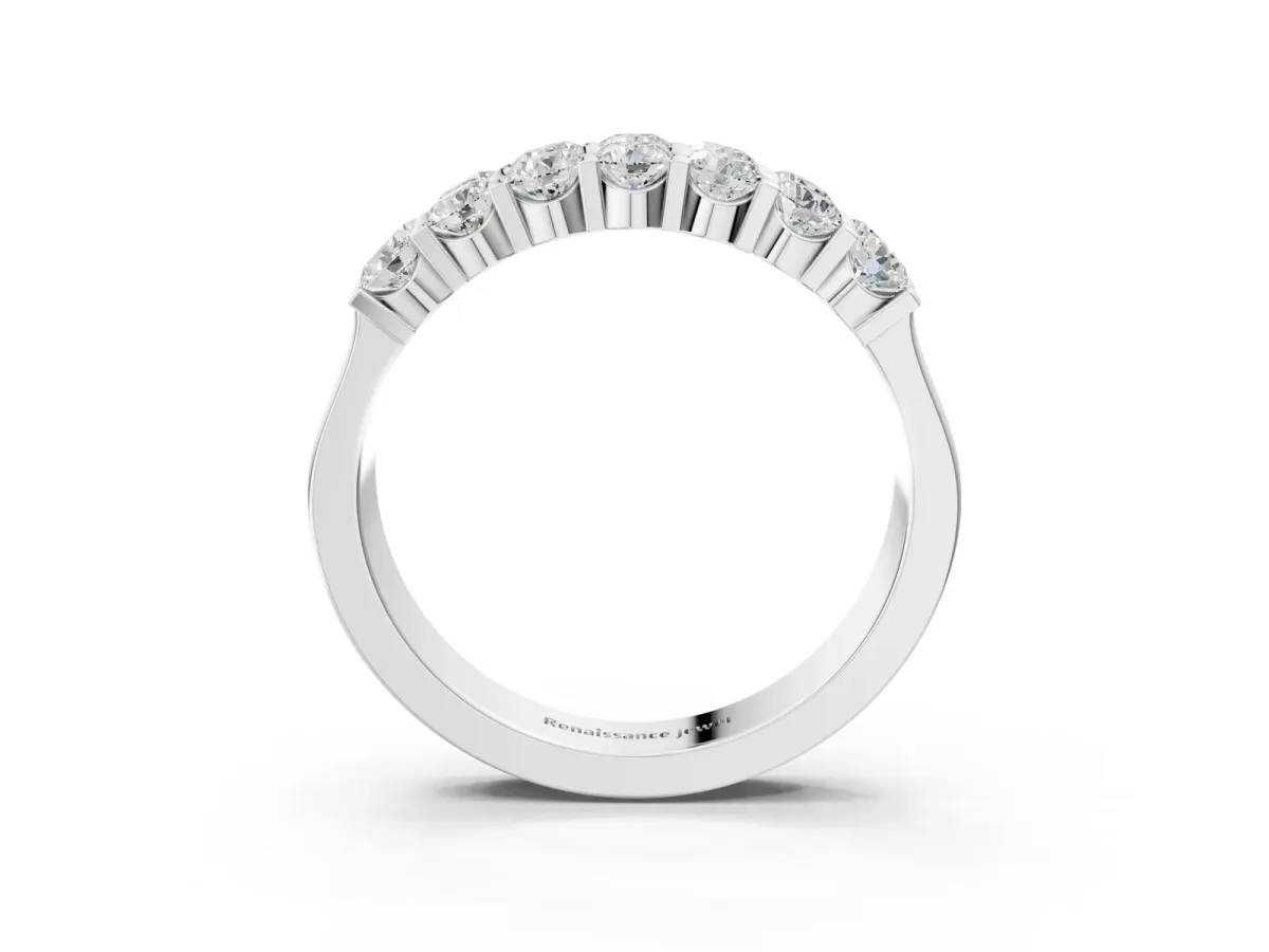 Three-Row Round Diamond Channel Band with Shared Prong Setting Platinum