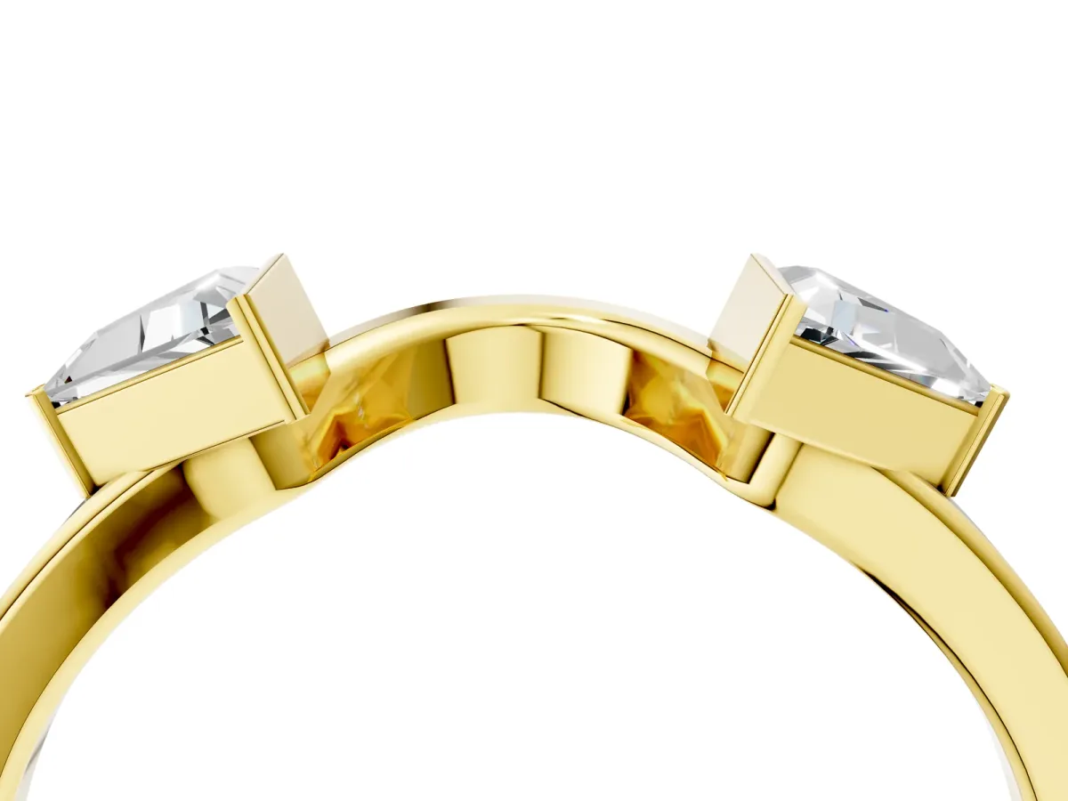 Trillion Diamond Open Band Ring with Bezel Setting Yellow gold