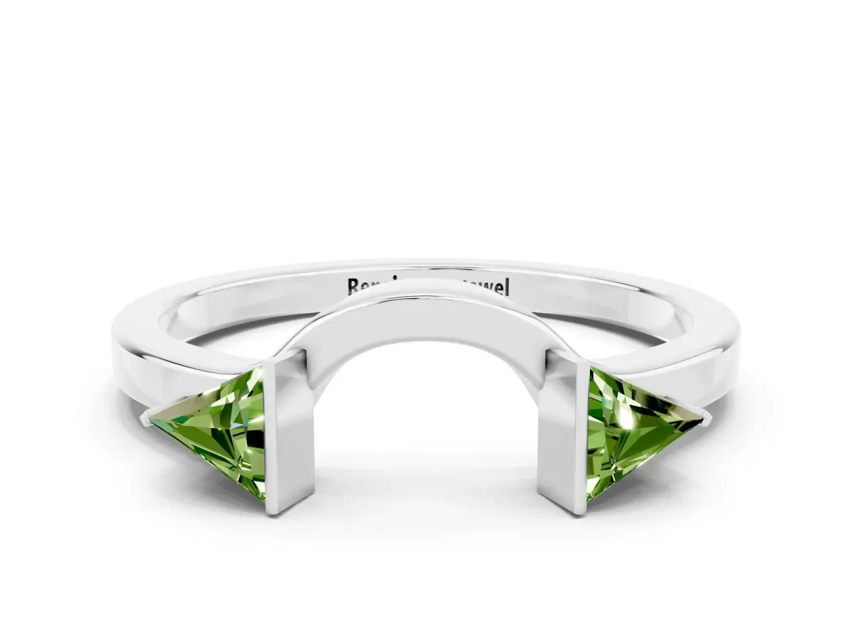 Trillion Peridot Open Band Ring with Bezel Setting Platinum