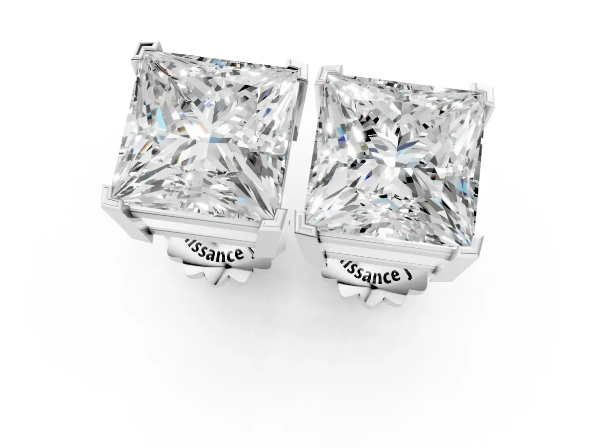 Princess Cut Diamond Stud Earrings White gold