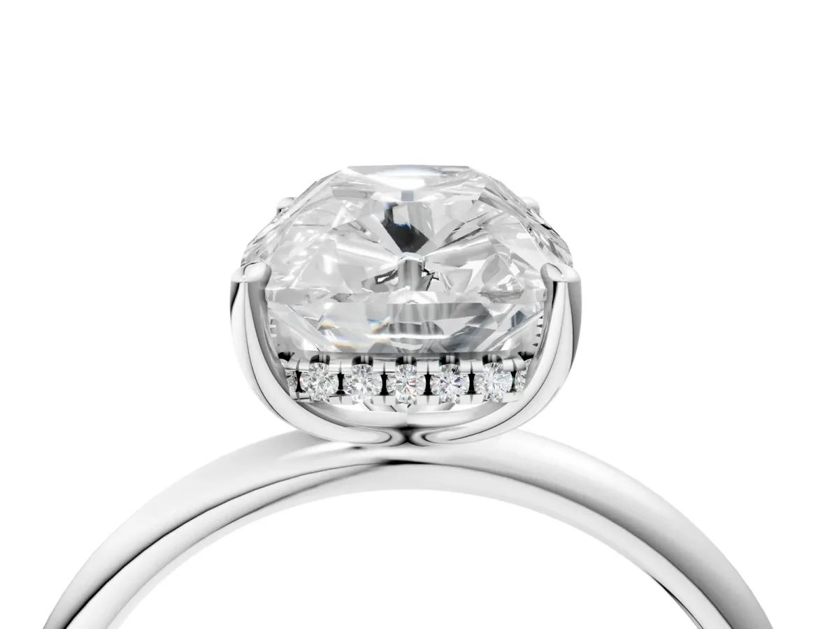 Old Mine Elongated Cushion Diamond Classic Band Four Prong Solitaire Ring Silver