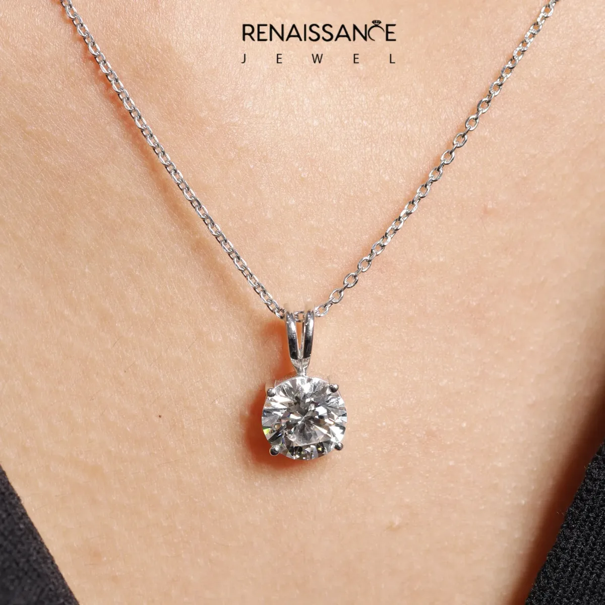Round Solitaire Pendant with Four-Prong Setting Silver