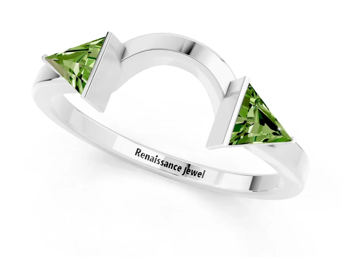 Trillion Peridot Open Band Ring with Bezel Setting Platinum