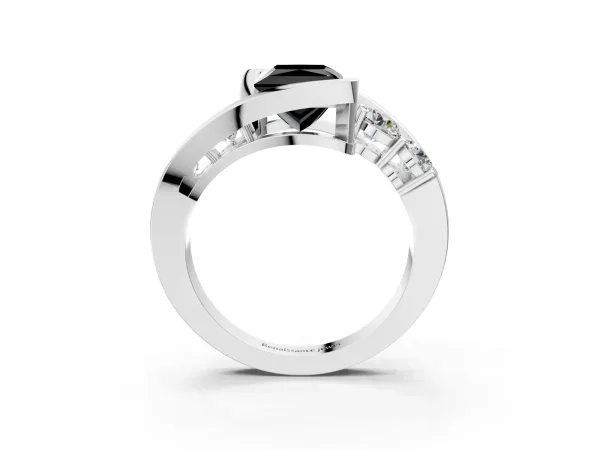 Fancy Black Bezel Set Princess Cut Diamond Bypass Ring with Round Accents Platinum