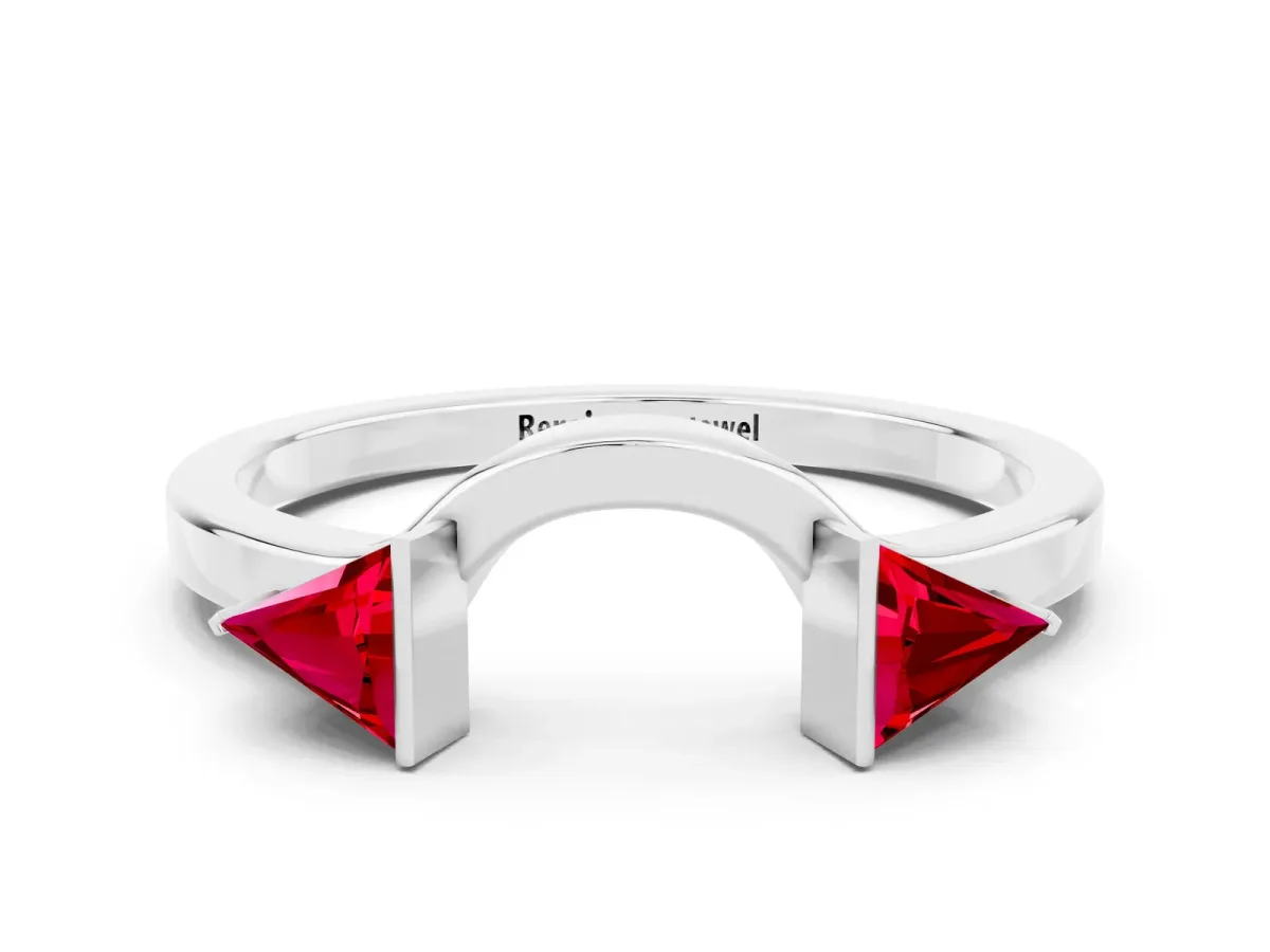 Trillion Ruby Open Band Ring with Bezel Setting Silver