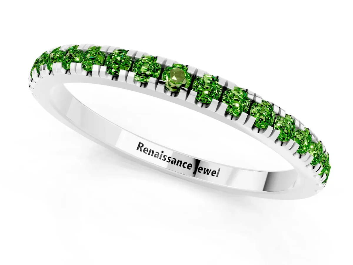Pavé Round Peridot Half Eternity Band with Shared Prong Setting Silver