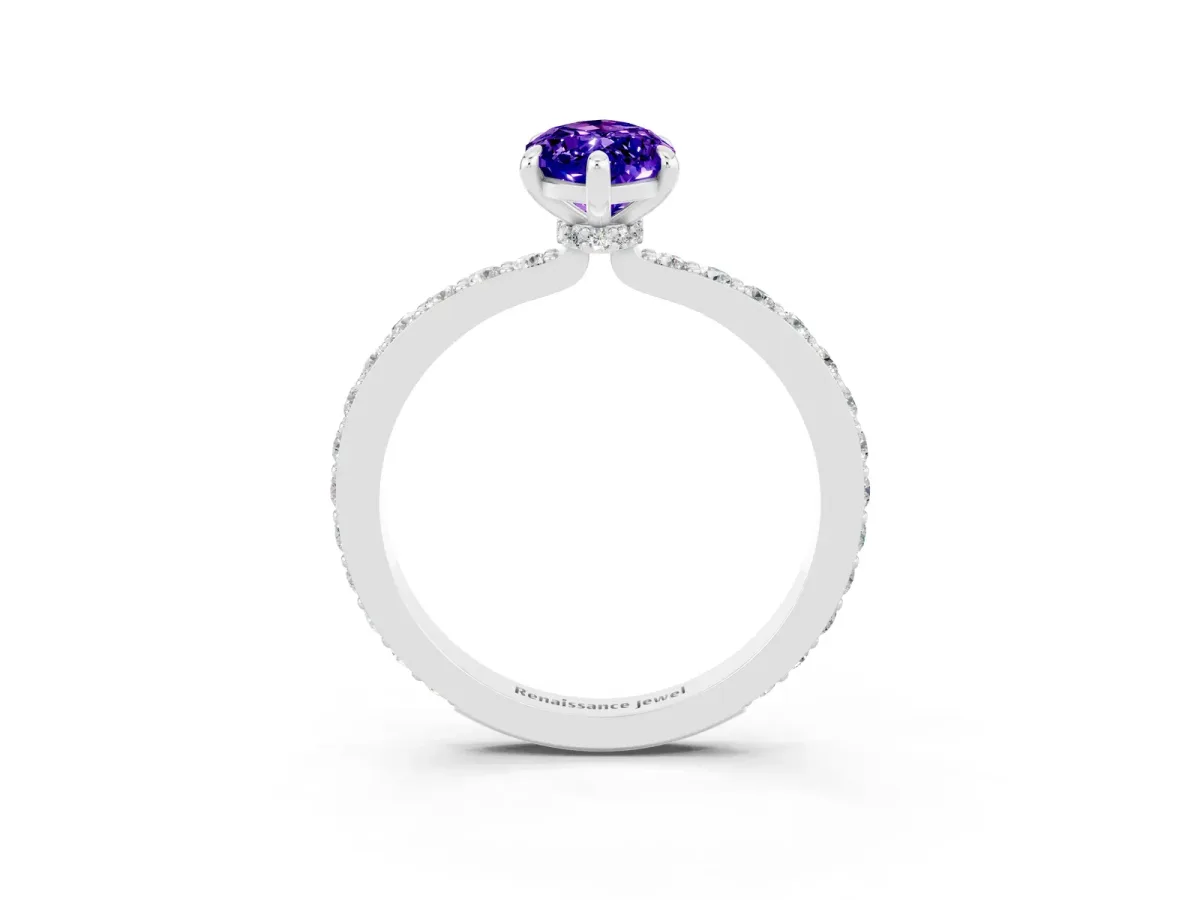 Marquise Cut Tanzanite Solitaire Engagement Ring with Pavé Band and Four-Prong Setting Platinum