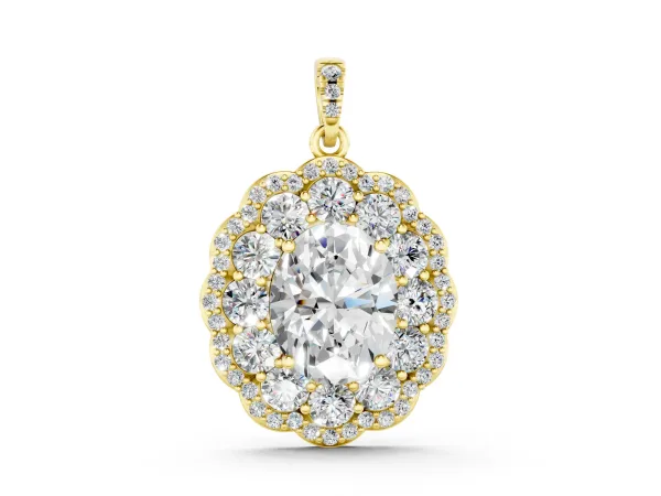 Oval Diamond Floral Halo Pendant with Diamond Accents Yellow gold