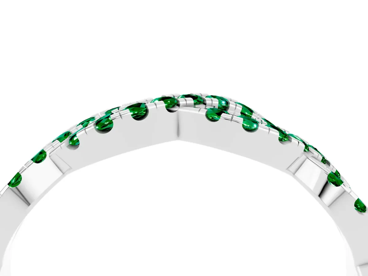Round Emerald Twisted Eternity Band with Pavé and Shared Prong Setting Silver
