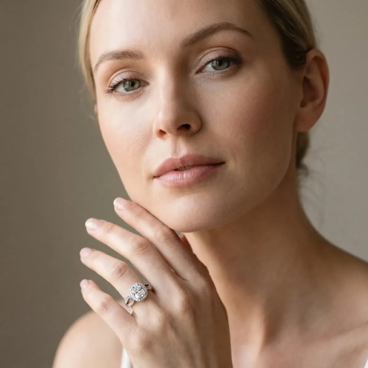 Radiant Cut Halo Split Shank Milgrain Diamond Ring Silver