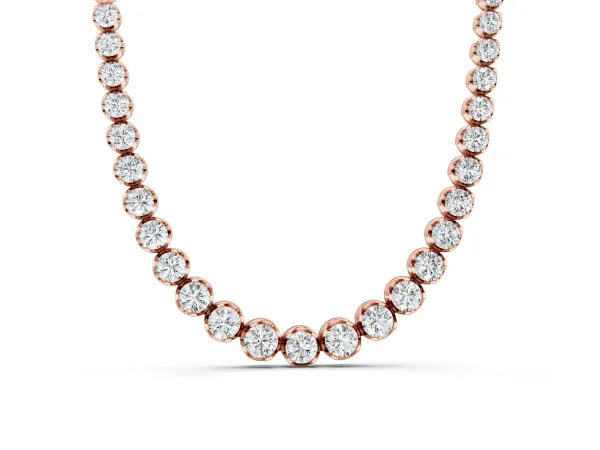 Round Diamond Tennis Necklace with Bezel Setting and Prong Setting Rose gold