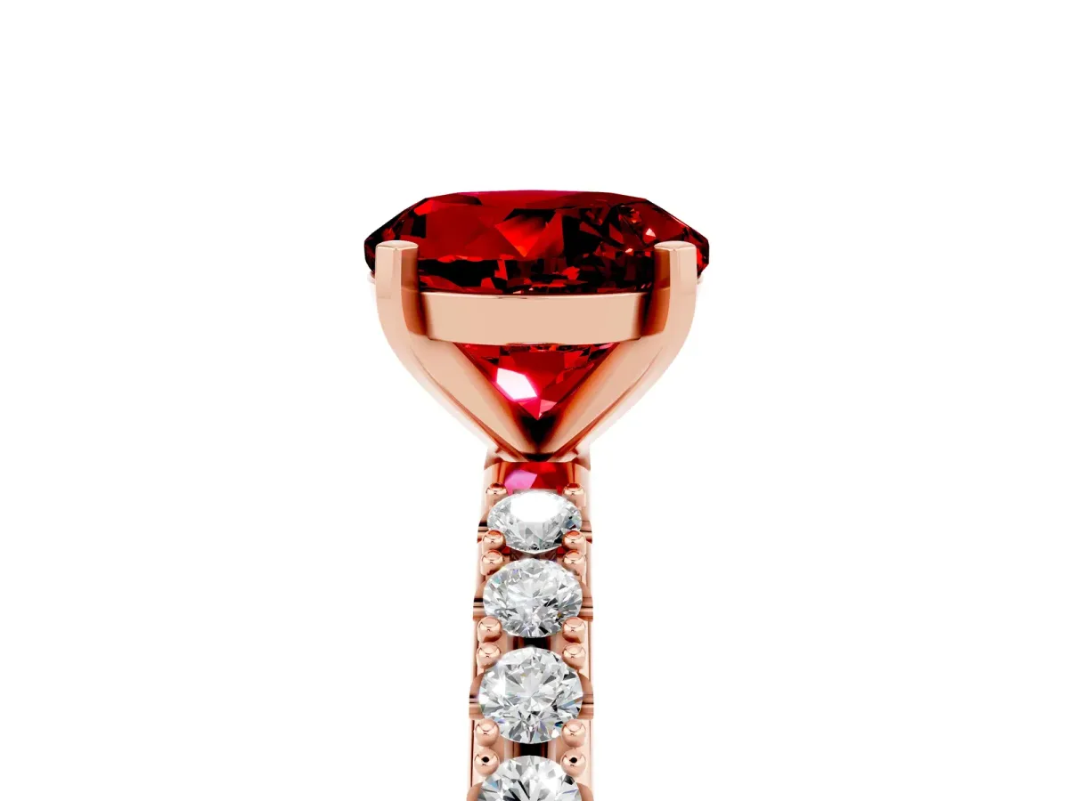 Round Cut Ruby Solitaire Pavé Band with Four-Prong Setting Rose gold