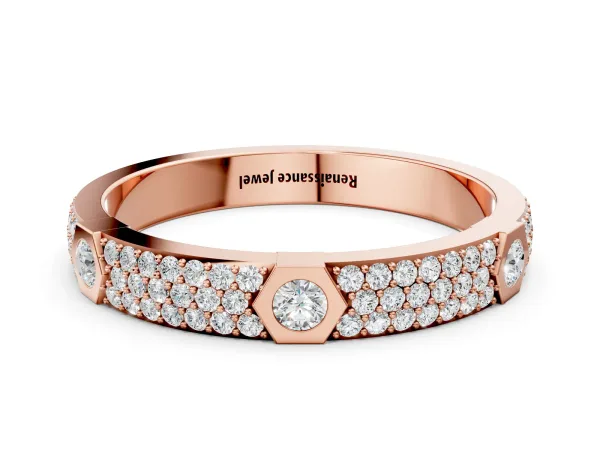 Round Diamond Pavé Promise Ring with Round Diamond Accents Rose gold