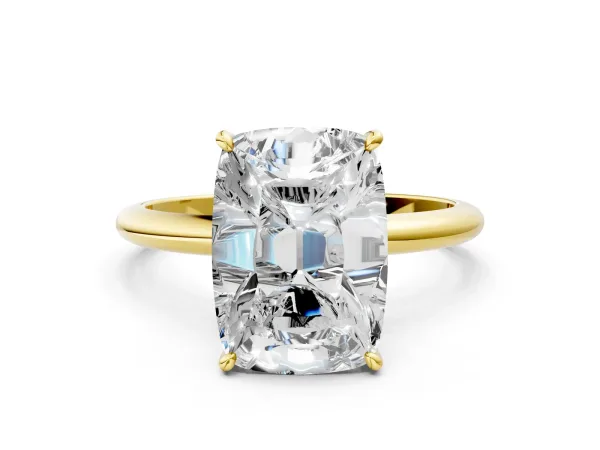 Old Mine Elongated Cushion Diamond Classic Band Four Prong Solitaire Ring Yellow gold