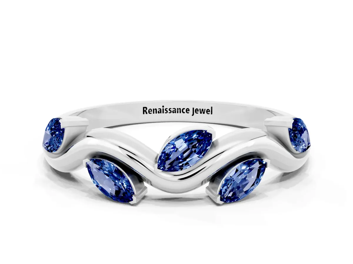 Marquise Blue Sapphire Twisted Band with Prong Setting Platinum