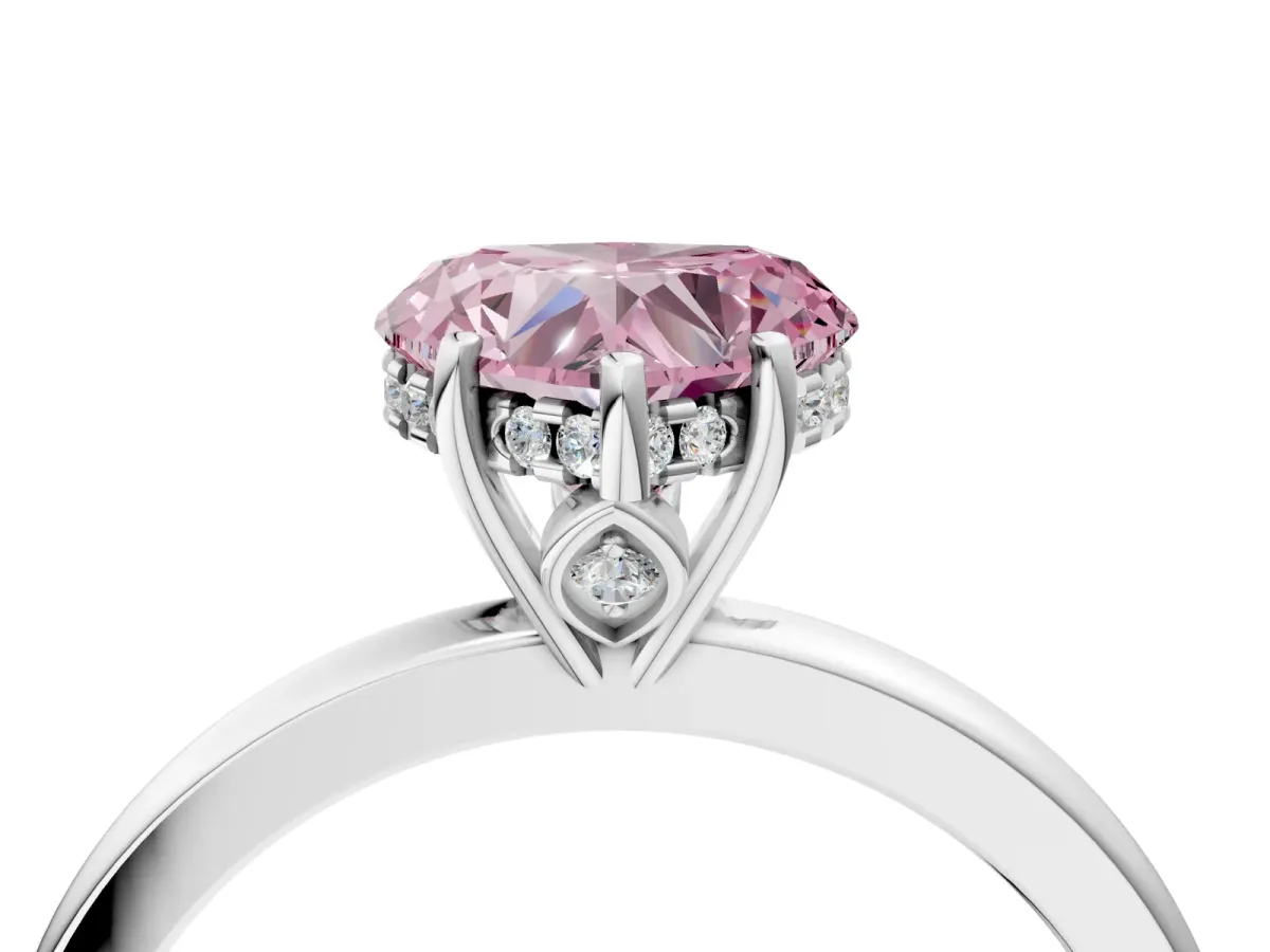 Fancy Pink Heart Cut Solitaire Diamond Ring with Prong Setting and Plain Band Silver