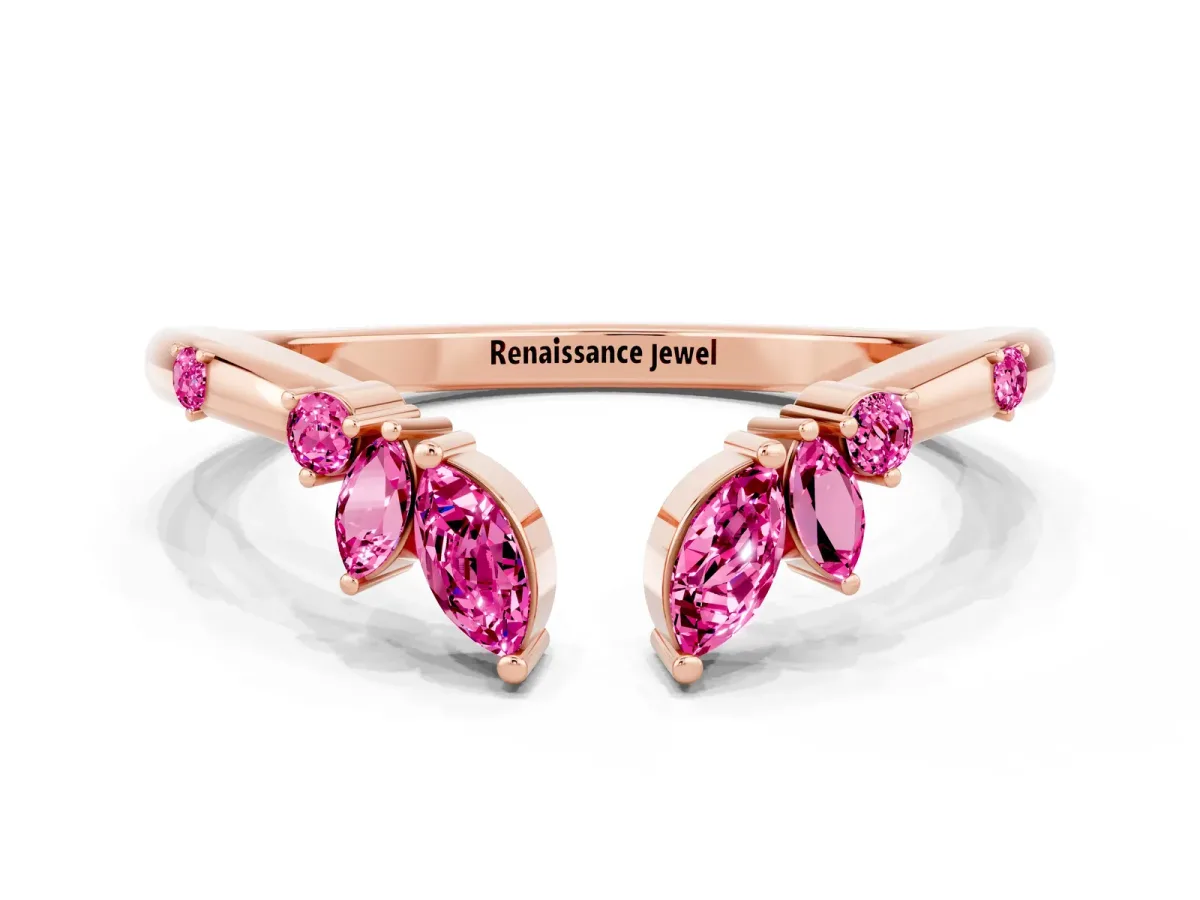 Open Marquise Cluster Pink Sapphire Band with Prong Setting Rose gold
