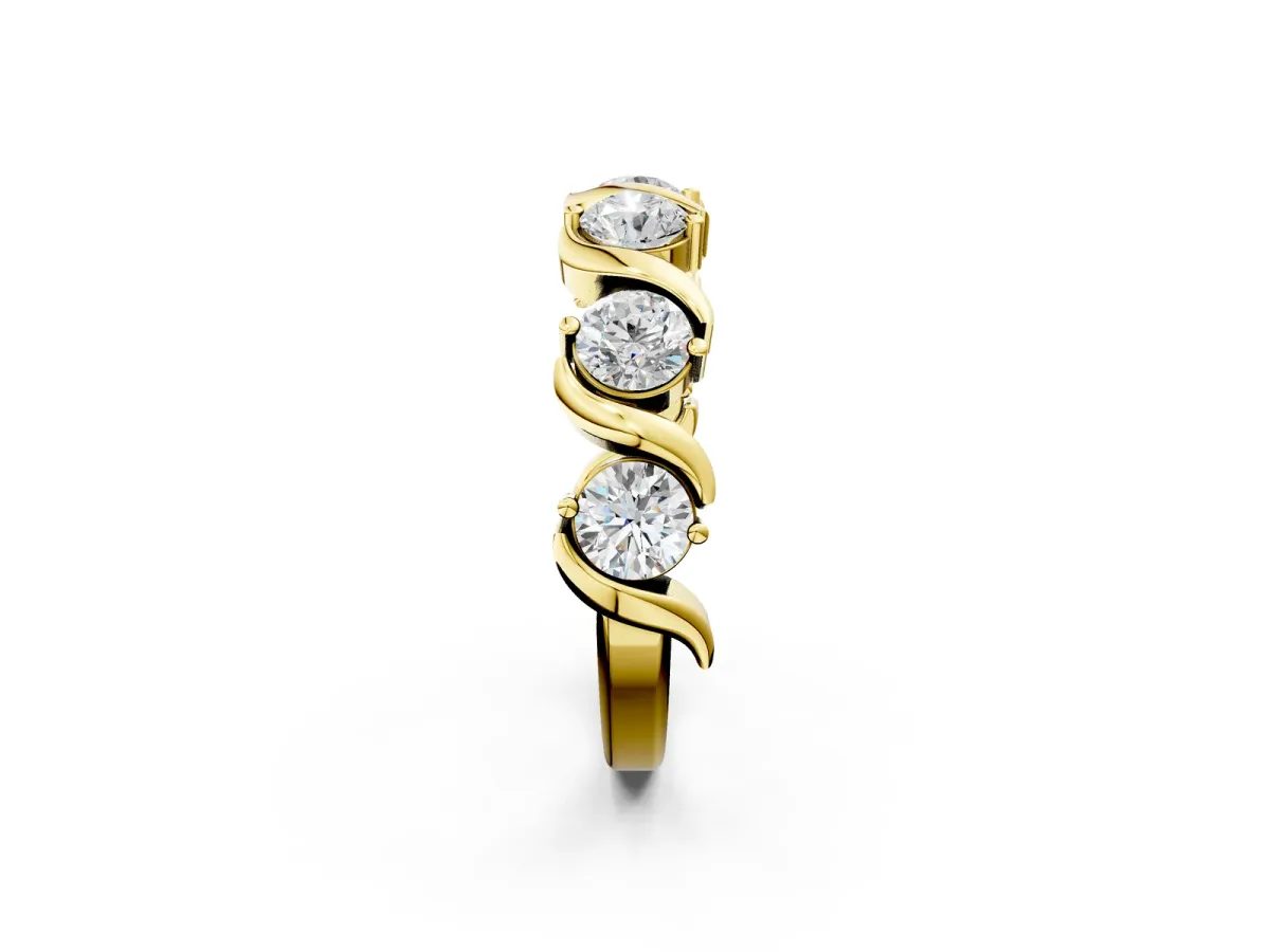 Six-Stone Round Diamond Wave Band with Shared Prong Setting Yellow gold