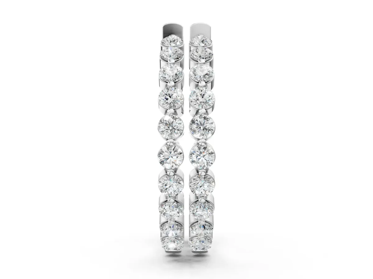Round Cut Prong Set Diamond Hoop Earrings Silver