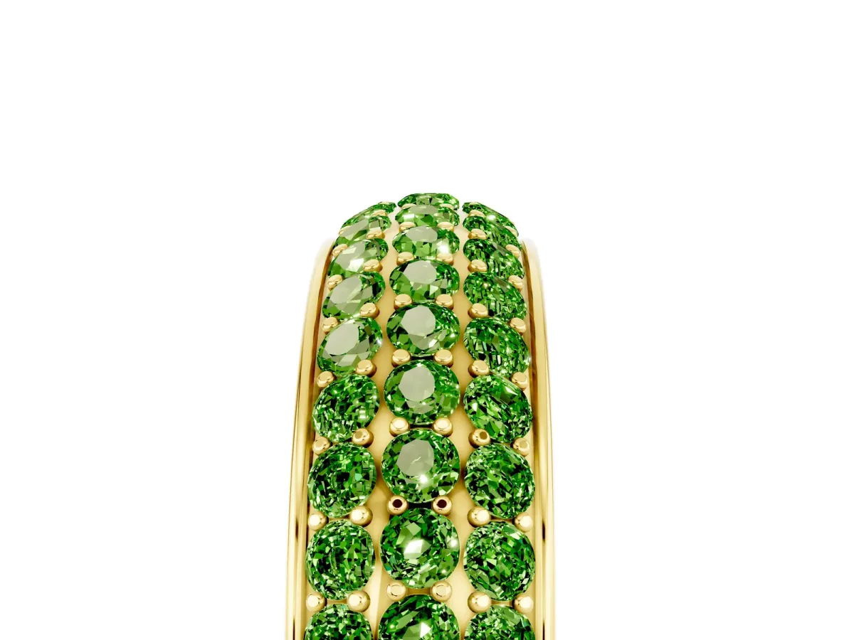 Three-Row Round Peridot Eternity Band with Shared Prong Setting Yellow gold