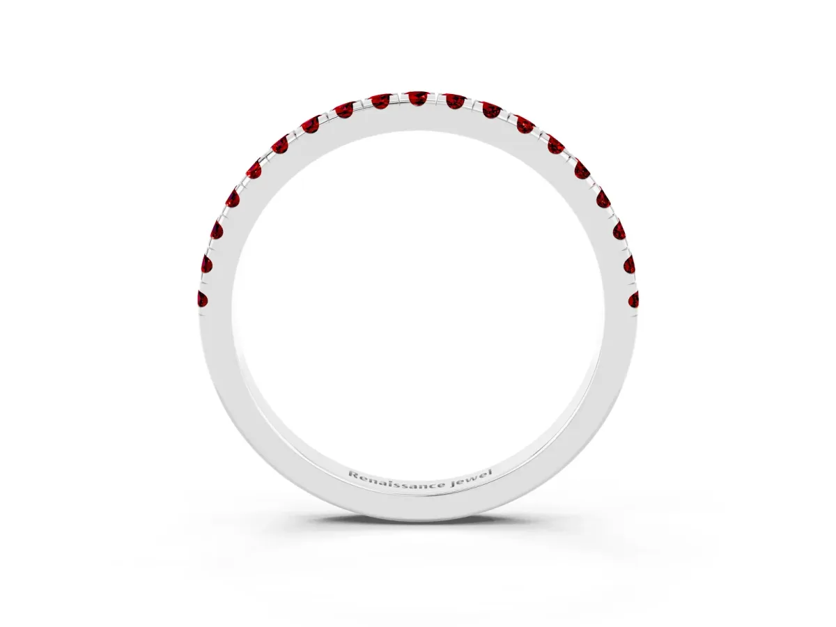 Pavé Round Ruby Half Eternity Band with Shared Prong Setting Platinum