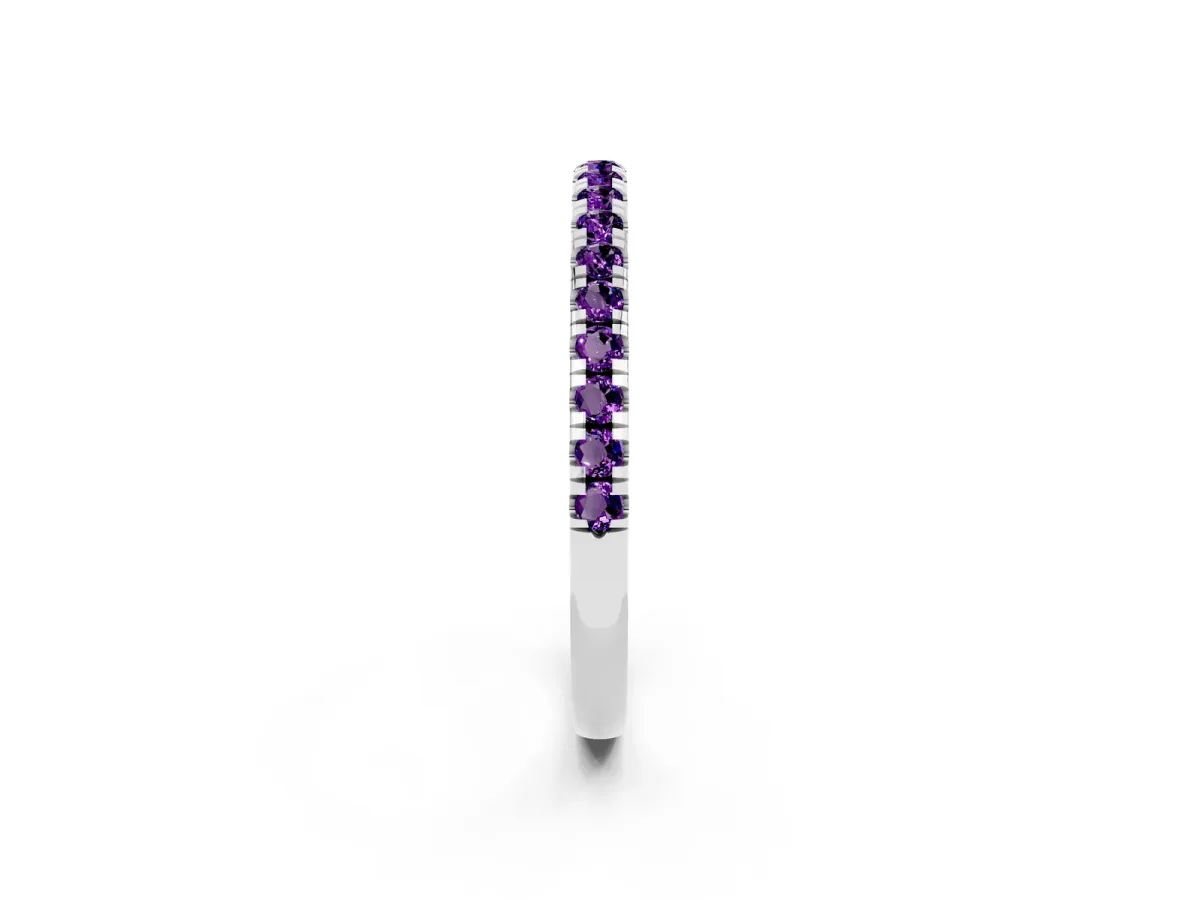 Pavé Round Amethyst Half Eternity Band with Shared Prong Setting Platinum