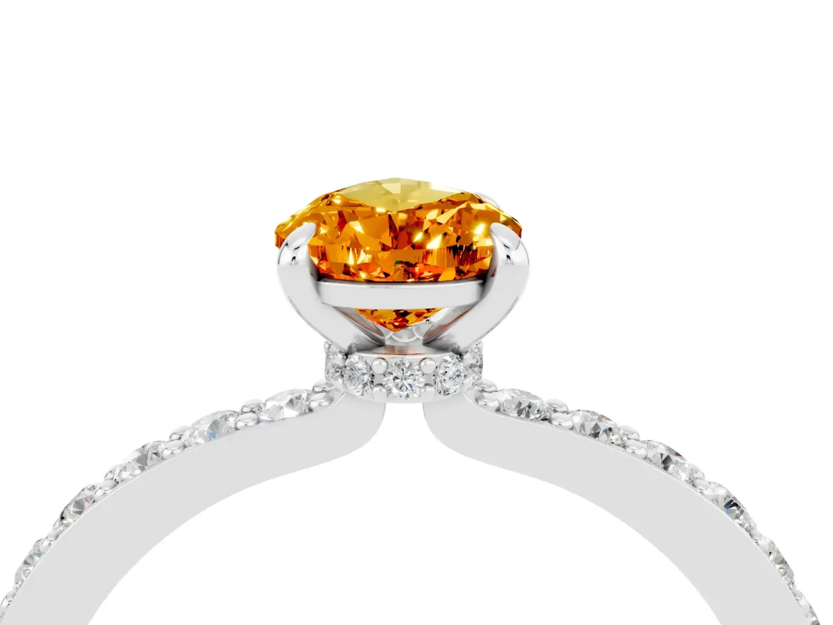 Pear Cut Citrine Solitaire Engagement Ring with Pavé Band and Four-Prong Setting White gold