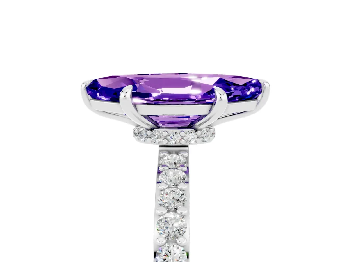 Marquise Cut Tanzanite Solitaire Engagement Ring with Pavé Band and Four-Prong Setting Platinum