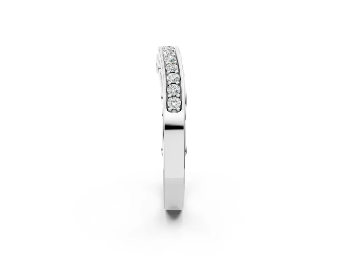 Channel Set Round Diamond Contoured Band Silver