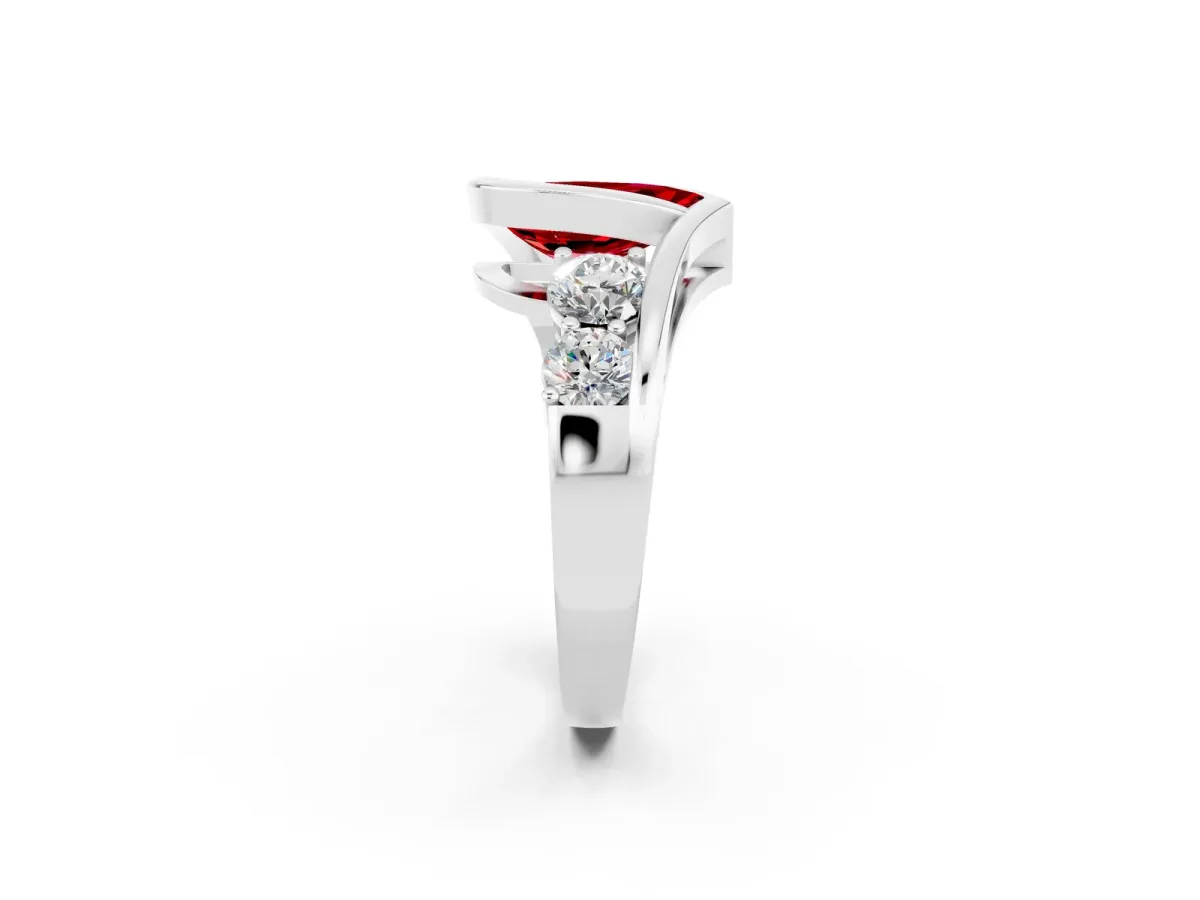 Bezel Set Pear Cut Ruby Bypass Ring with Round Accents Platinum