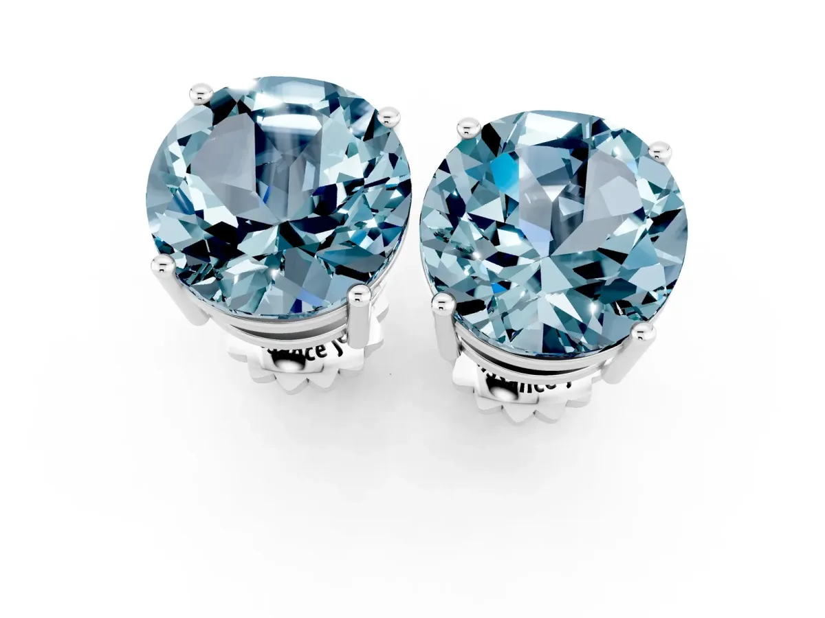 Round Cut Aquamarine Stud Earrings Silver