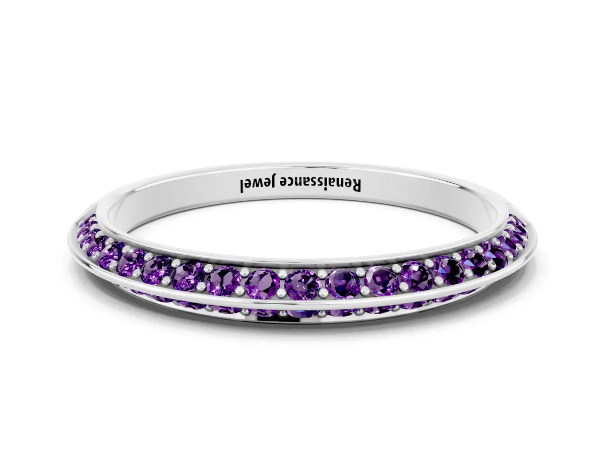 Double Row Pavé Round Amethyst Eternity Band with Channel Setting Silver