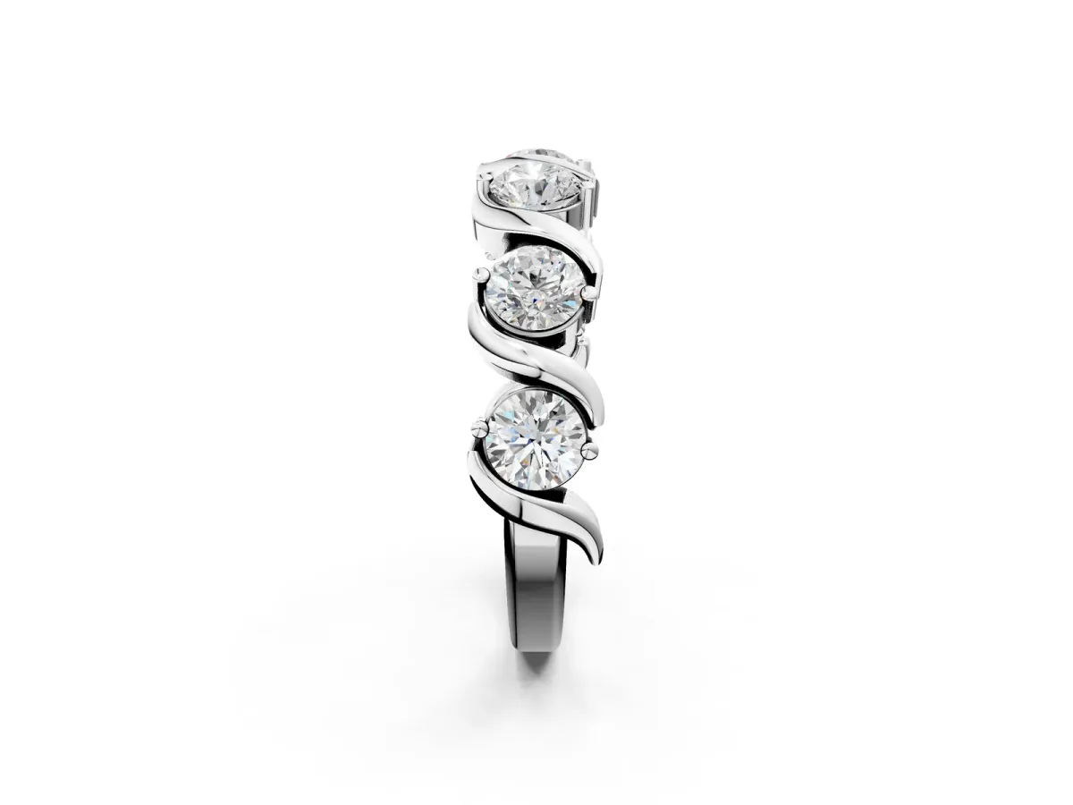 Six-Stone Round Diamond Wave Band with Shared Prong Setting Silver