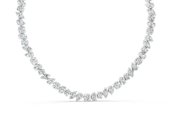 Mixed Shape Diamond Tennis Necklace Silver