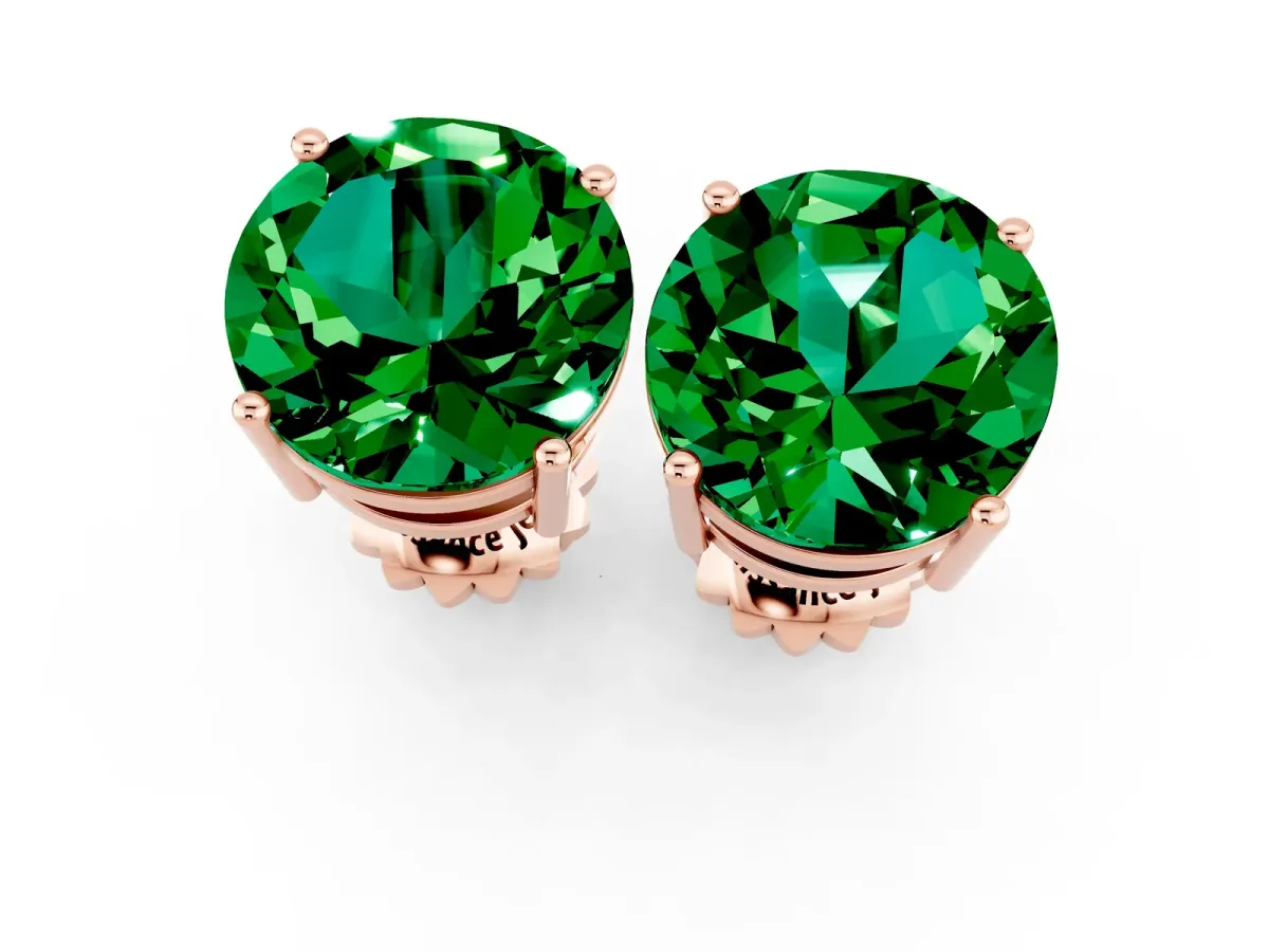 Round Cut Emerald Stud Earrings Rose gold