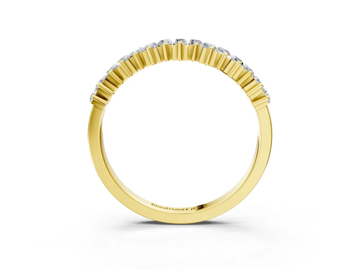 Baguette Diamond Half Eternity Ring with Prong Setting Yellow gold