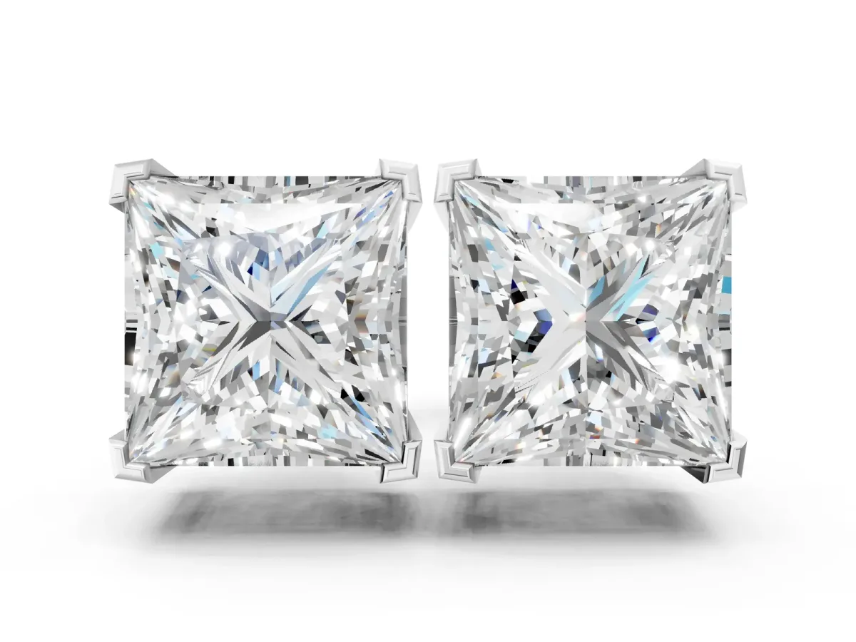 Princess Cut Diamond Stud Earrings White gold