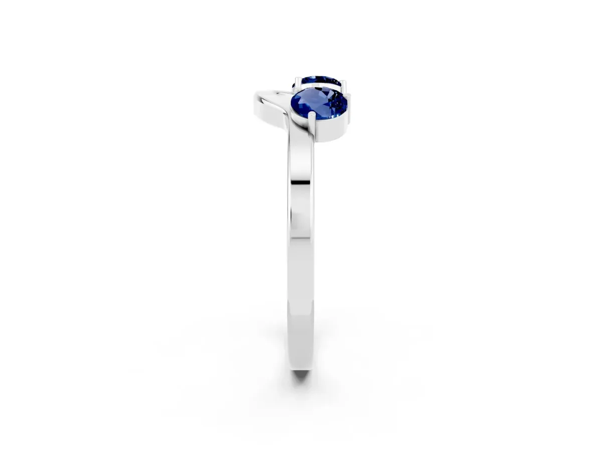 Dual Round Blue Sapphire Open Band Ring with Prong Setting Silver