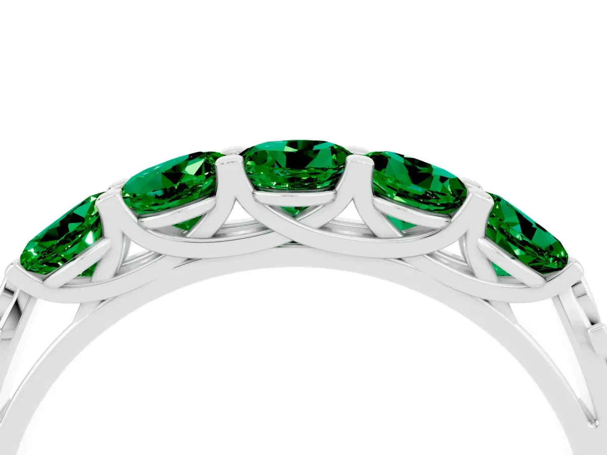 Five-Stone Round Emerald Prong-Set Band Silver