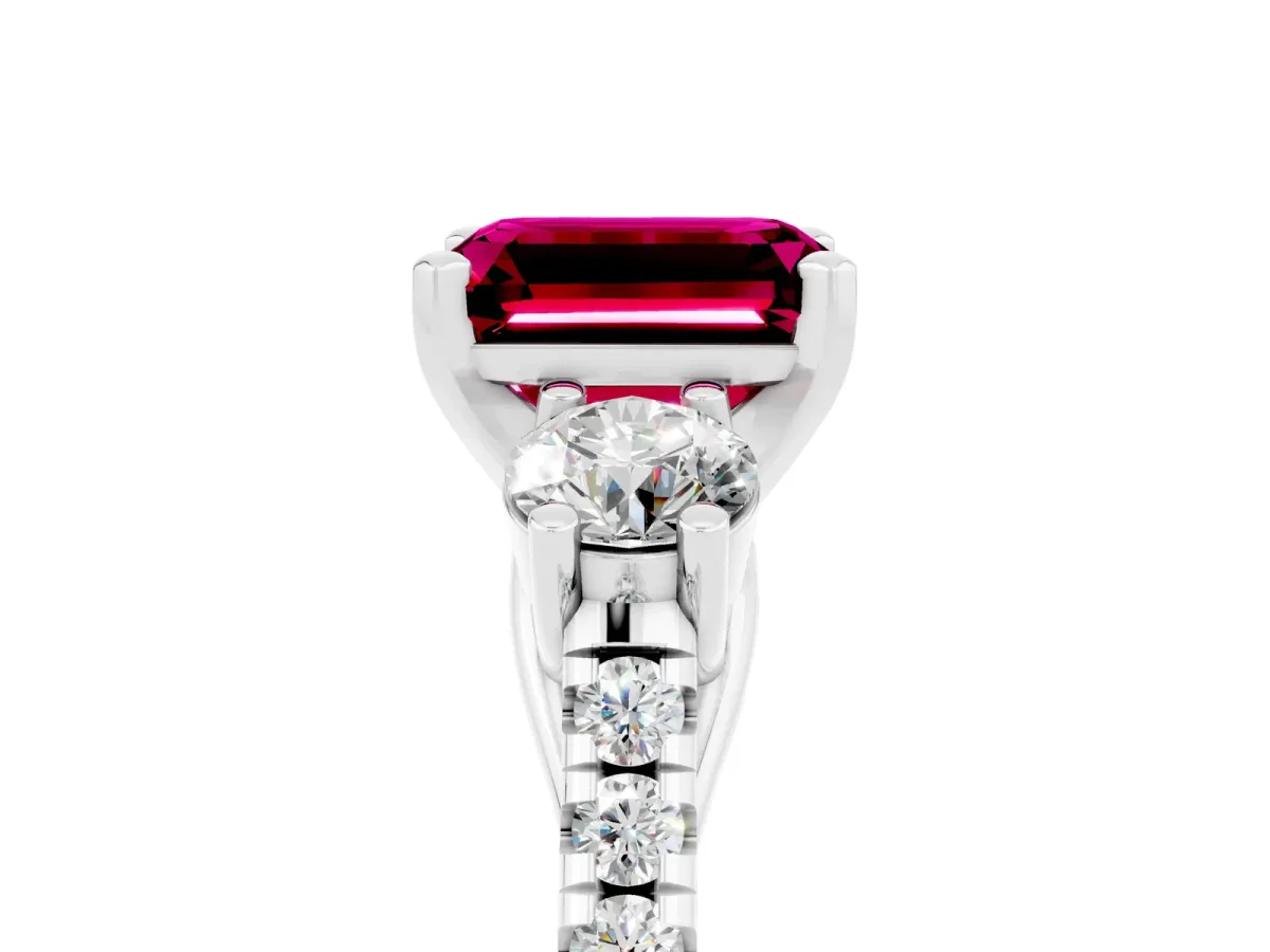 Three-Stone Emerald Cut Garnet Pavé Band with Four-Prong Setting Silver